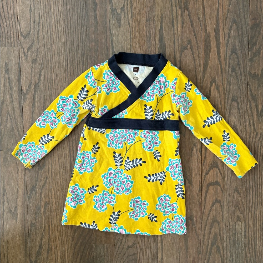 Tea Collection dress, 100% cotton, vibrant yellow with flowers, size 2T